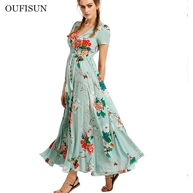 Summer Long Maxi Dress Women Casual Boho Floral Print Beach Sexy V-Neck Bodycon High Slit Party Plus Size Vestidos 210517, White
Summer Long Maxi Dress Women Casual Boho Floral Print Beach Sexy V-Neck Bodycon High Slit Party Plus Size Vestidos 210517, White