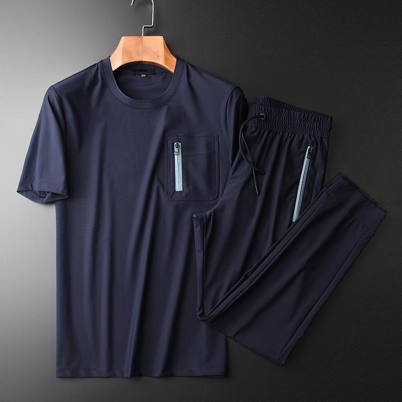 Brand Mens Sets (t-shirt+pants) Luxury Round Collar Solid Color T-shirts Plus Size 4xl Slim Fit Casual Sport Man Pants Men's Tracksuits