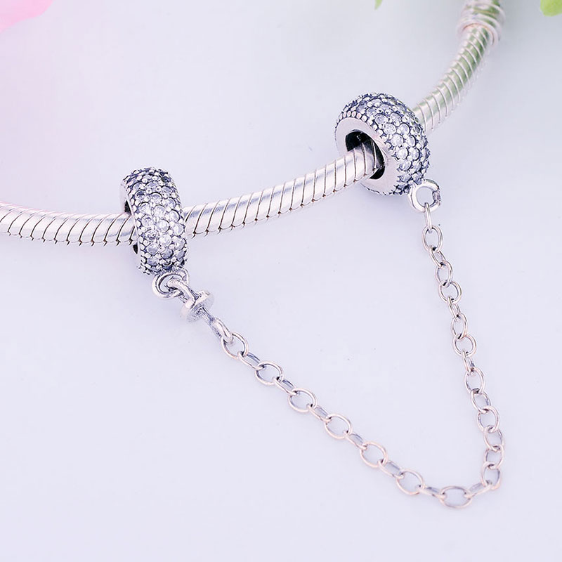 Fit Original Brand Charm Bracelet Real 925 Sterling Silver Ice Zirconia Reflexion Crystal Safety Chain Making Bead DIY Berloque