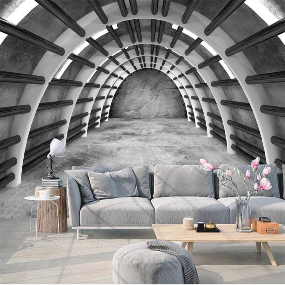 3d stereoscopic wallpaper Cement corridor hall extension space wallpapers background wall