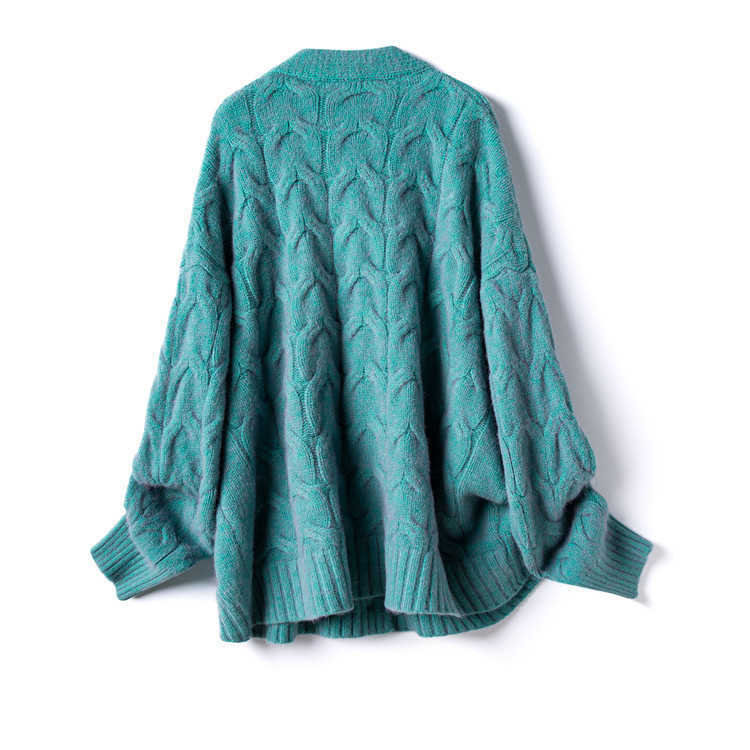 H.SA Women Winter Sweater Coat V Neck Long Knit Cardigans Oversized Sweater Jacket Korean Style Twisted Knit Coat 210716