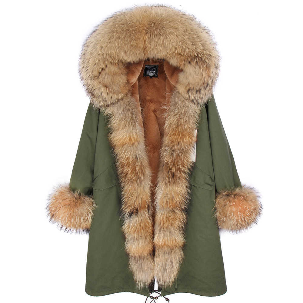 Winter , female long coat, warm long black waterproof park with movable natural fur 211019