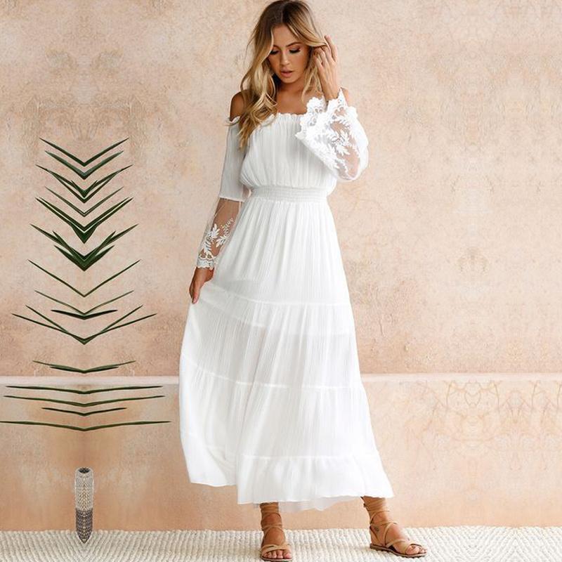 Summer Elegant Off Shoulder Long White Dress Women See Through Lace Sheer Mesh Patchwork Boho Holiday Beach Maxi Casual Dresses
Summer Elegant Off Shoulder Long White Dress Women See Through Lace Sheer Mesh Patchwork Boho Holiday Beach Maxi Casual Dresses
