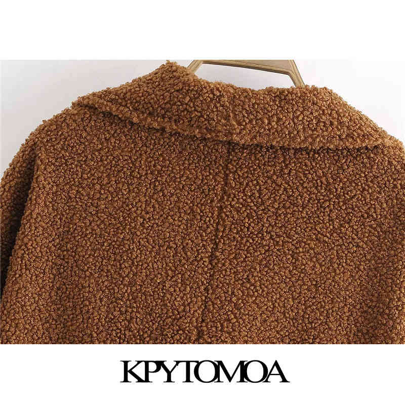 Women Fashion Faux Fur Loose Cozy Jacket Coat Vintage Long Sleeve Elastic Hem Female Outerwear Chic Teddy Overcoat 210416