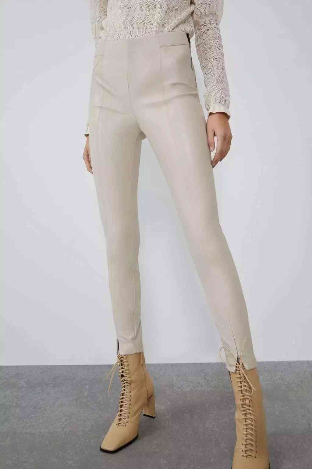 Winter thick PU Leather Pants women elastic high waist pants Sexy zipper skinny joggers streetwear long pencil Trousers 210521