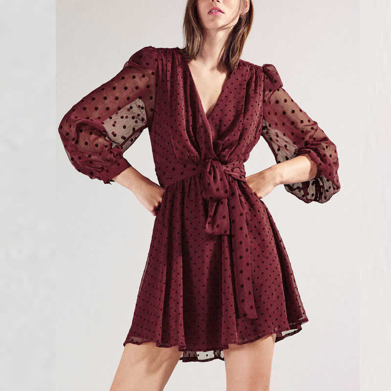 Za Dot Mesh Mini Dress Women Elegant See Through Long Puff Sleeve Bow Belt Tulle Party Dresses Woman Chic Back Zip Vestidos 210602, Red
Za Dot Mesh Mini Dress Women Elegant See Through Long Puff Sleeve Bow Belt Tulle Party Dresses Woman Chic Back Zip Vestidos 210602, Red