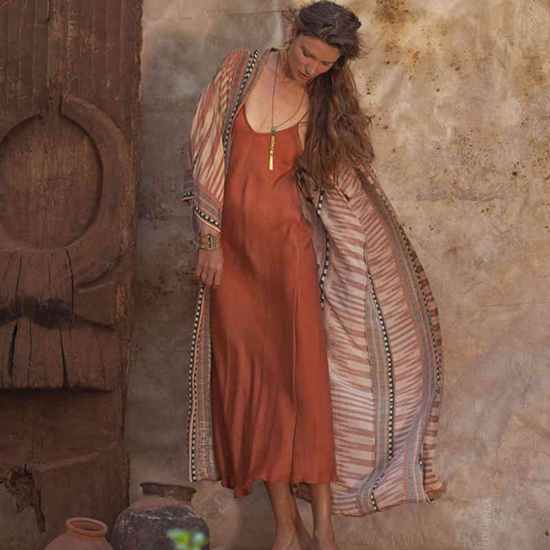 100% Cotton Printed Bikini Cover-ups Elegant Self Belted Komono Dress Tunic Women Plus Size Beach Wear Swim Suit Cover Up Q1228 210420