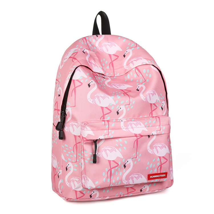Women's Bag Casual Pink Backpack Flamingo Pattern Student Schoolbag For Girl Printing Travel Backpack