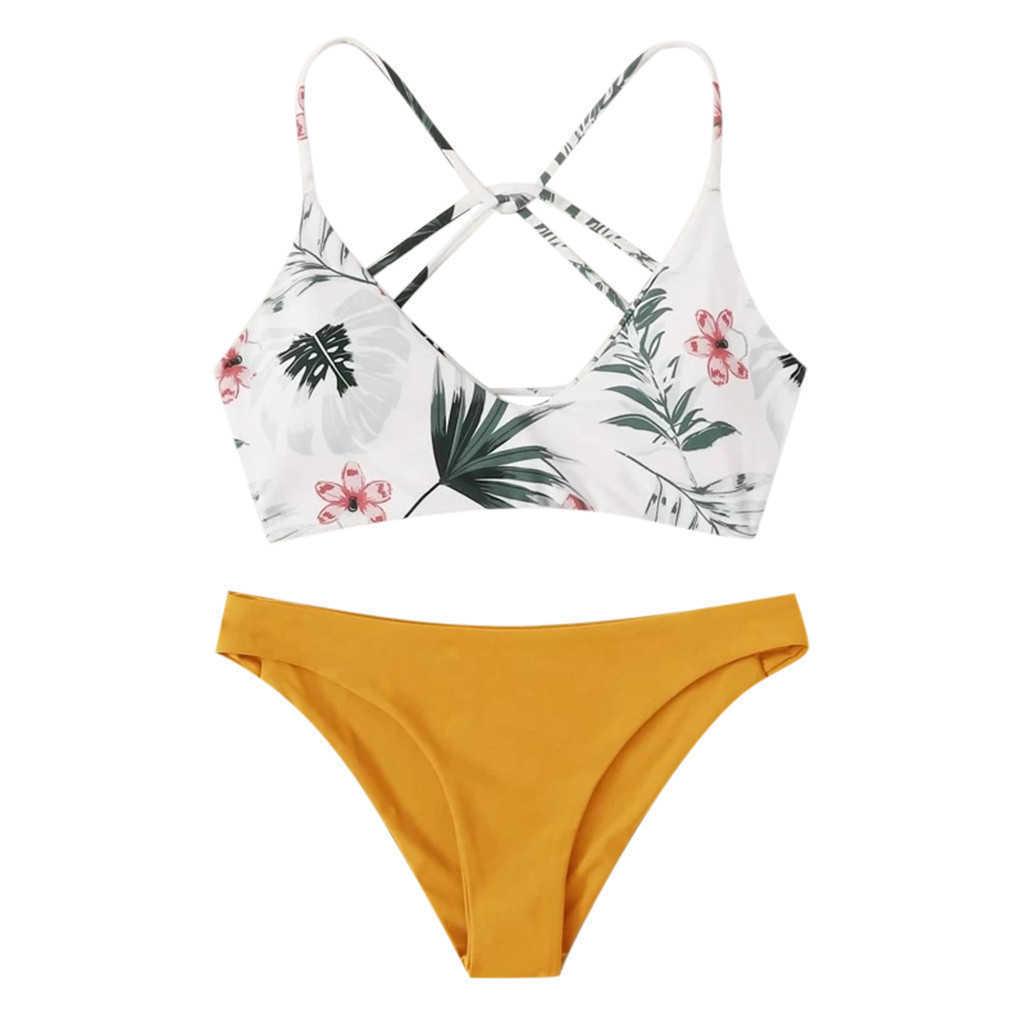 Floral Random Print Swimwear Swimsuit Women's Swimming Suit Bikini Cut Flower Two Piece Beachwear 210625
