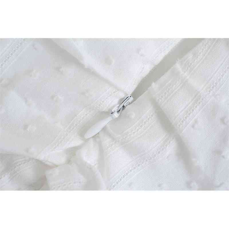 White Puff Sleeve Hollow Out French Mini Dress Summer Women's Square Neck Open Back Drawstring Cotton Vestido 210514