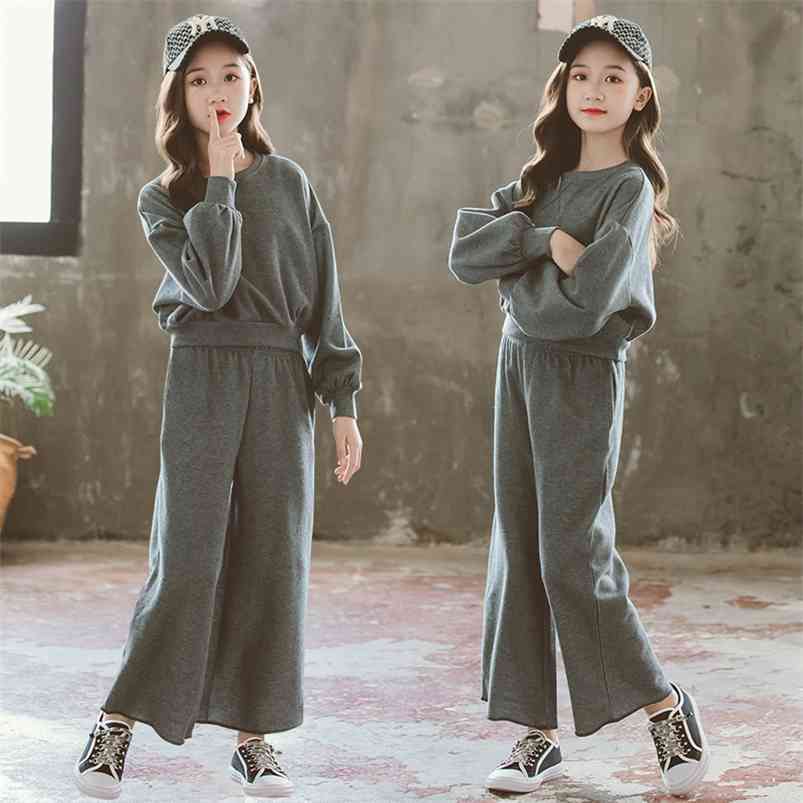 Autumn Children Sets Casual Long Sleeve O Neck T-Shirt Wide Leg Pants 2Pcs Girls Clothes 3-12T 210629, Gray
Autumn Children Sets Casual Long Sleeve O Neck T-Shirt Wide Leg Pants 2Pcs Girls Clothes 3-12T 210629, Gray