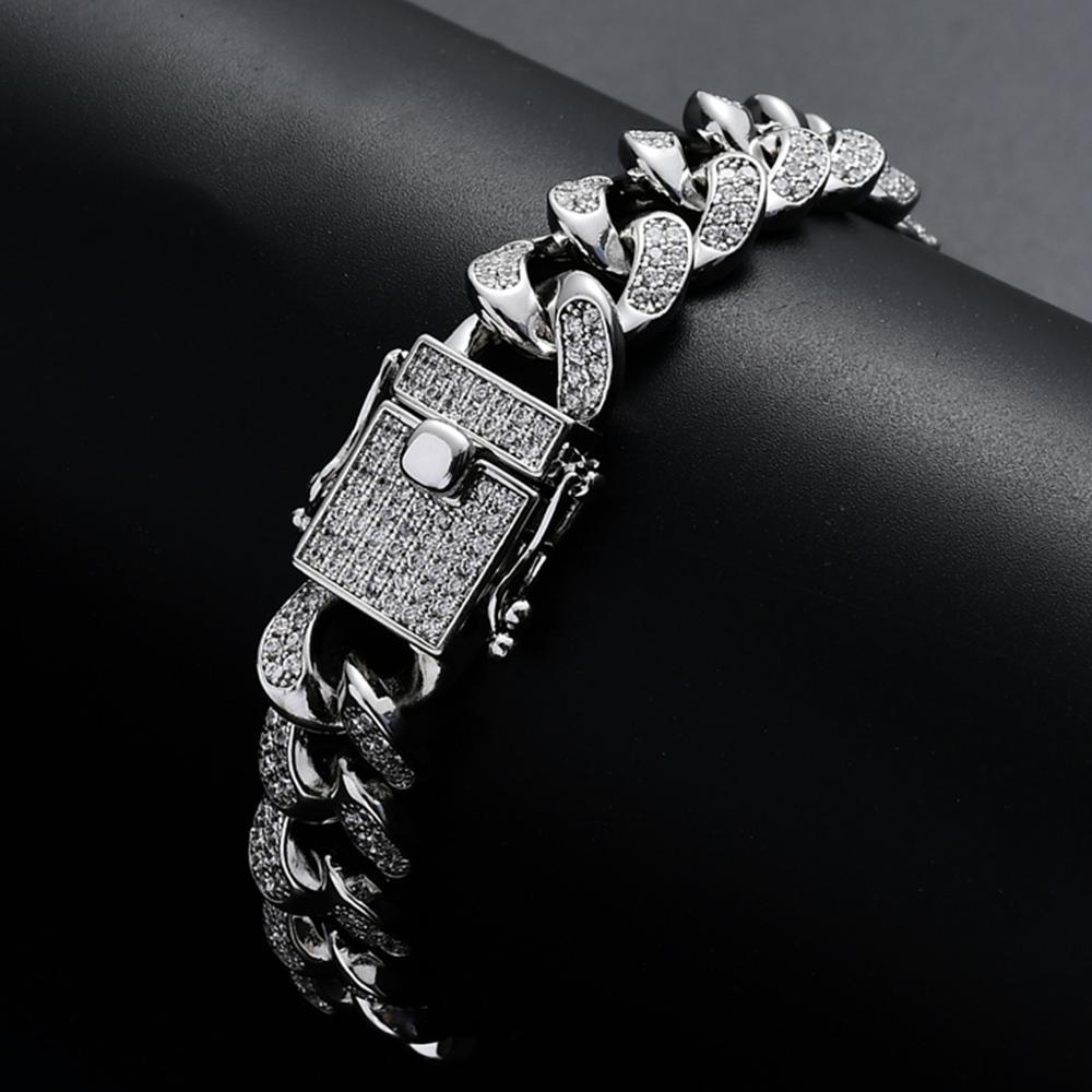 New Fashion Iced Out CZ Miami Cuban Link Chain Bracelet 18K Real Gold Hip hop Jewelry for Men Pulseira Cubic Zirconia Curb Wristband Bijoux punk Rock 