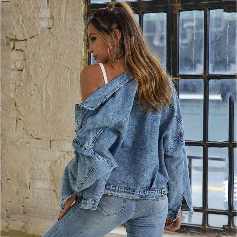 denim blue jacket coat autumn winter casual streetstyle jeans jackets pockets button up 210427