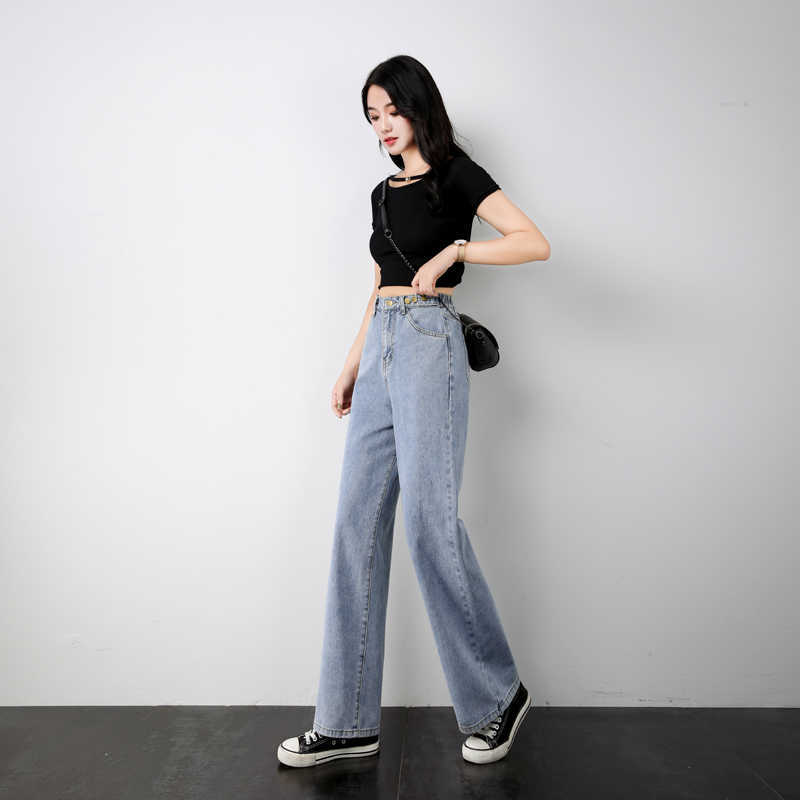 Women Elastic High waist Flare jeans wide leg pants fashion Simple Female casual Denim mom trousers Large size 5XL 210922