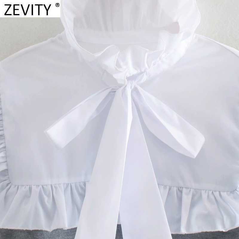 Zevity Women Sweet Agaric Lace White Poplin Patchwork Knitting Blouse Female Bow Tie Chic Femininas Shirt Ruffle Tops LS7319 210603