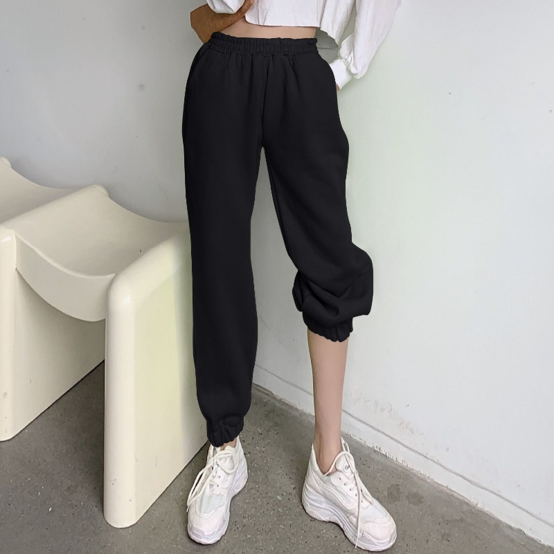Nomikuma Autumn Winter Fleece Thick Harem Sweatpants Causal Stretch High Waist Long Trousers Korean Solid Women Pants 6D485 210427