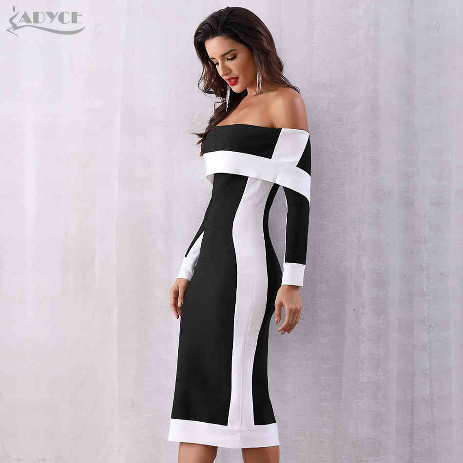 Sexy Winter Bodycon Bandage Dress Women Vestidos Long Sleeve Off Shoulder Club Celebrity Runway Party 210423