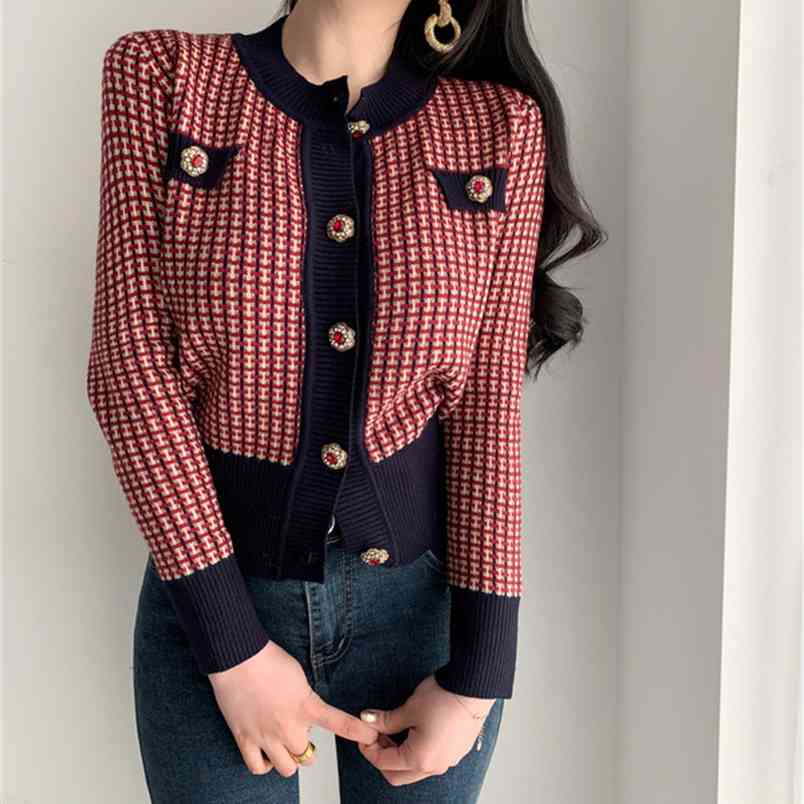 Korea Spring Plaid Knitted Cardigans Chic Single Breasted Long Sleeve Sweaters Sweet O-Neck Casual Coats 210519, Picture color
Korea Spring Plaid Knitted Cardigans Chic Single Breasted Long Sleeve Sweaters Sweet O-Neck Casual Coats 210519, Picture color