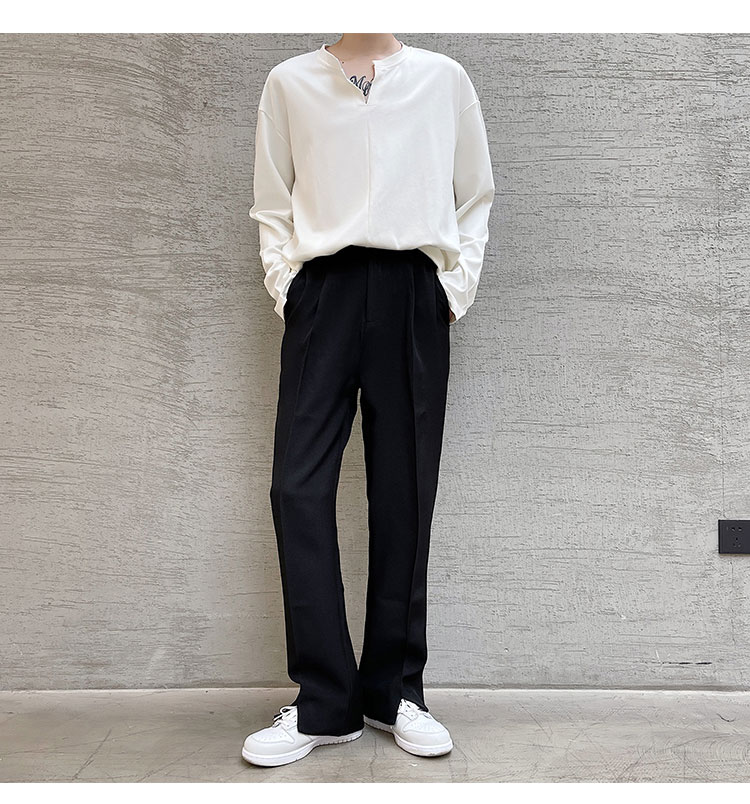 Trend Simple Men Casual Trousers Hem Open Suit Pant Male Fashion Loose Korean Streetwear Straight Pants Man