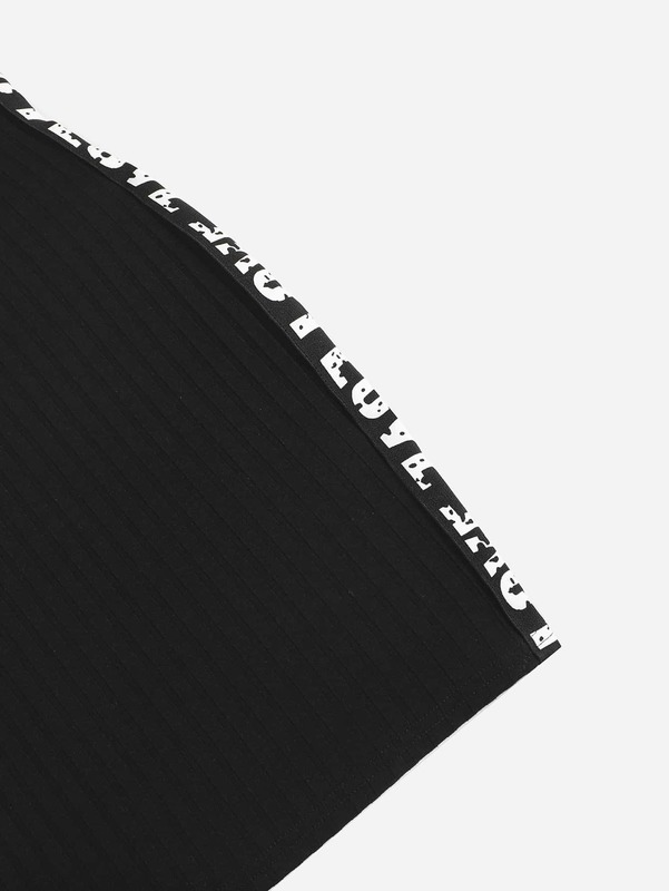 Girls Ribbed Knit Letter Print Tape Side Fitted Dress SHE