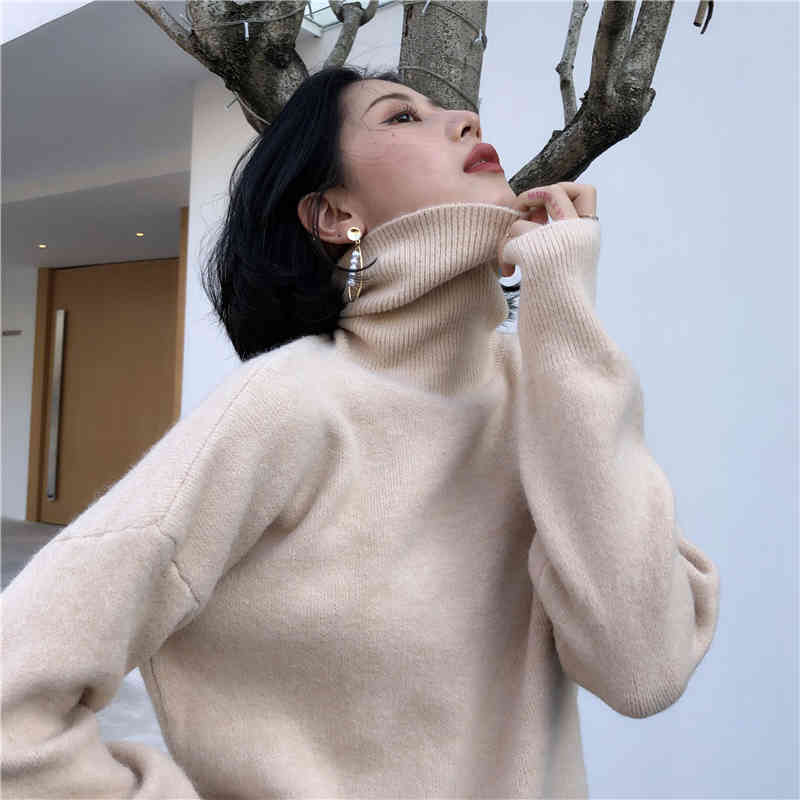 Autumn Winter OL Outwear Tops Turtleneck Bottoming Sweater Women Elegant Solid Long Sleeve Knitted Sweaters 210421