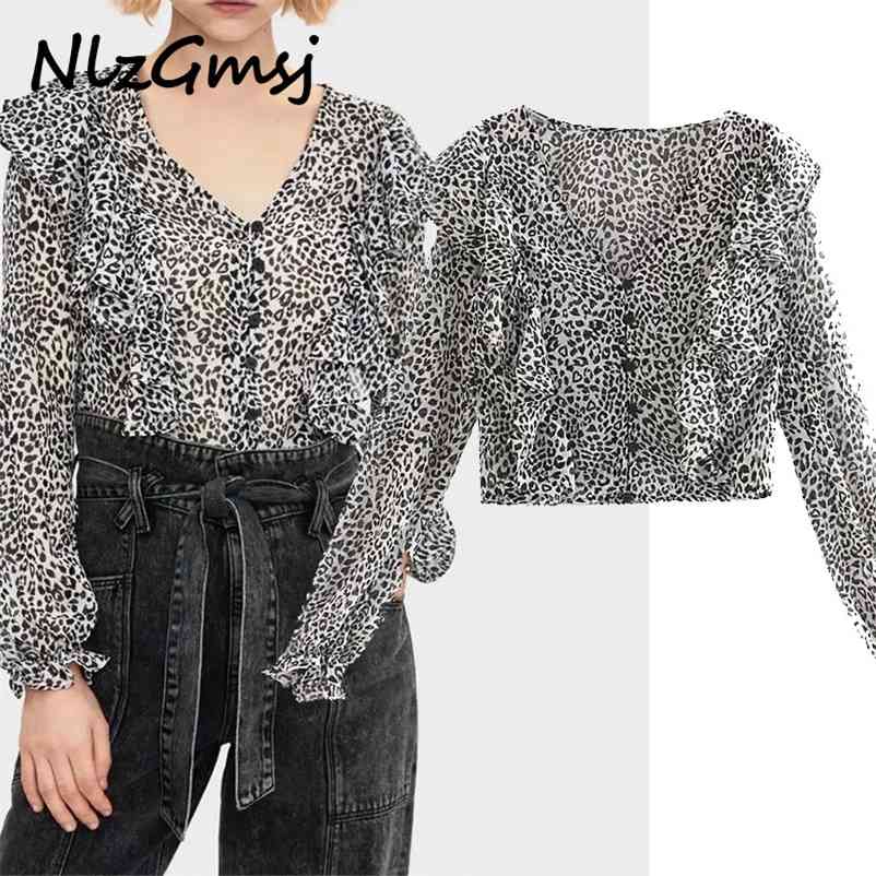 Blouse Women Chiffon Blouses Ruffle Leopard Print Top Woman Summer Long Sleeve Button Up Crop Tops Female 04 210628, As picture
Blouse Women Chiffon Blouses Ruffle Leopard Print Top Woman Summer Long Sleeve Button Up Crop Tops Female 04 210628, As picture