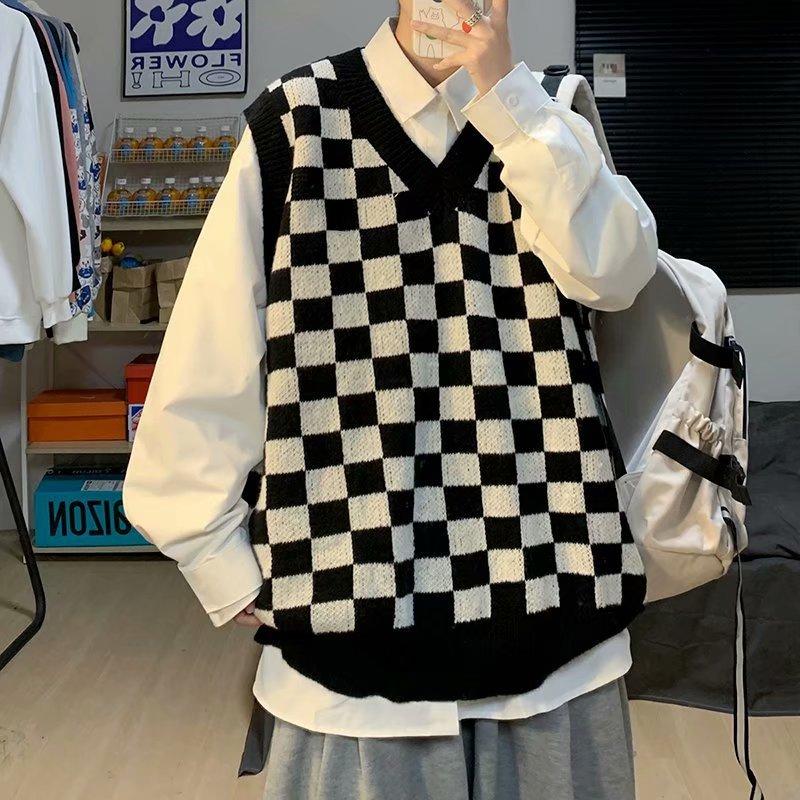 Men's Vests Spring And Autumn Men Trend Black/white Lattice Sweater Vest Couples V-neck Sleeveless Pullover
Men's Vests Spring And Autumn Men Trend Black/white Lattice Sweater Vest Couples V-neck Sleeveless Pullover