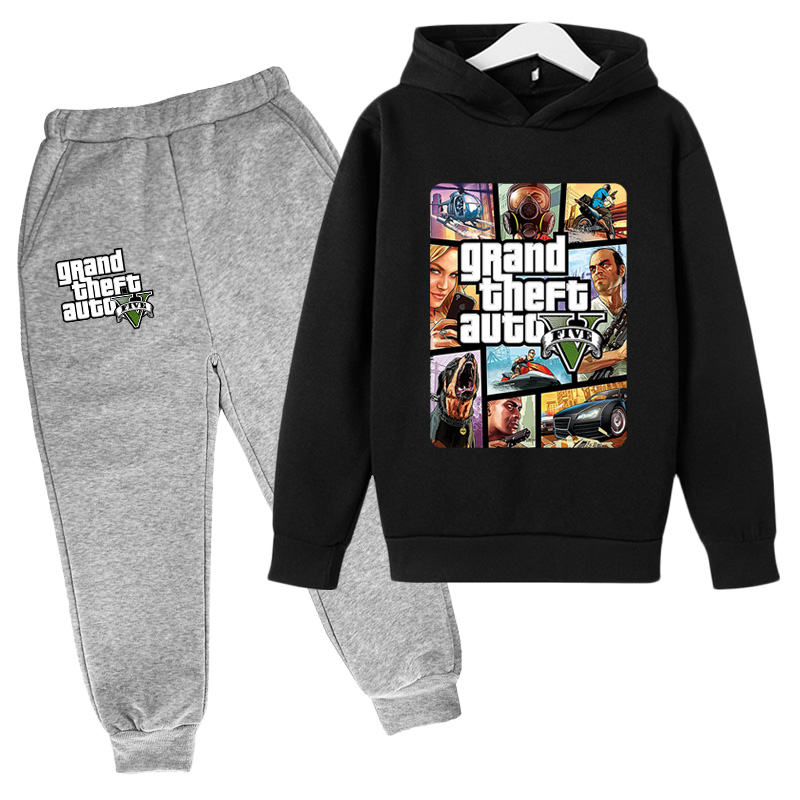 Grand Theft Auto 2021 fun GTA 5 Fancy hoodies Long Sleeve Street Style hooed jacket High Quality Unisex game Kid sweatshirt pant sets