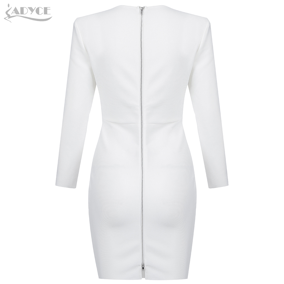 Autumn Women Long Sleeve Bodycon Bandage Mini Dress Sexy V Neck White Club Celebrity Evening Runway Party Dresses 210423