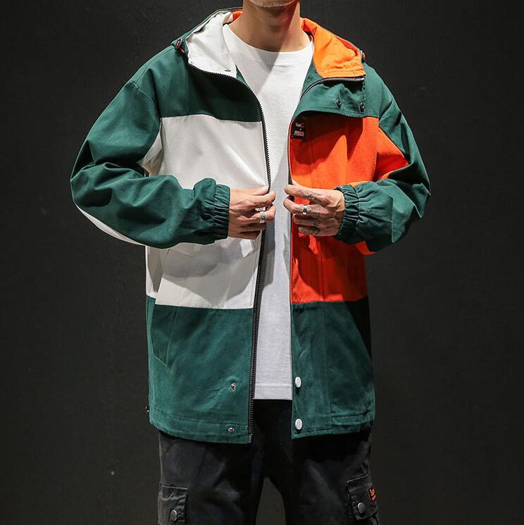 Spring Large Size Hooded Jacket Loose Contrast Color Stitching Men Japanese Streetwear Mens Jackets And Coats Men's