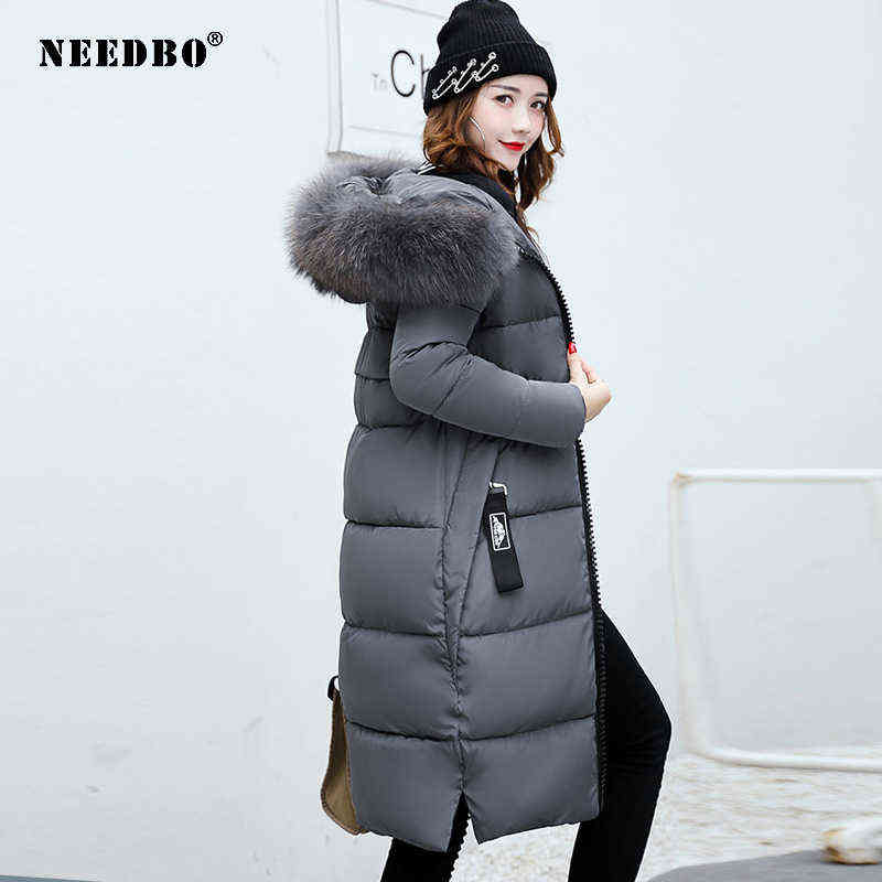 NEEDBO Winter Jacket Women Fur Collar Long Parka Warm Slim Winter Coat Woman Puffer Jacket Oversized Padded Outwear Coat Women 211108