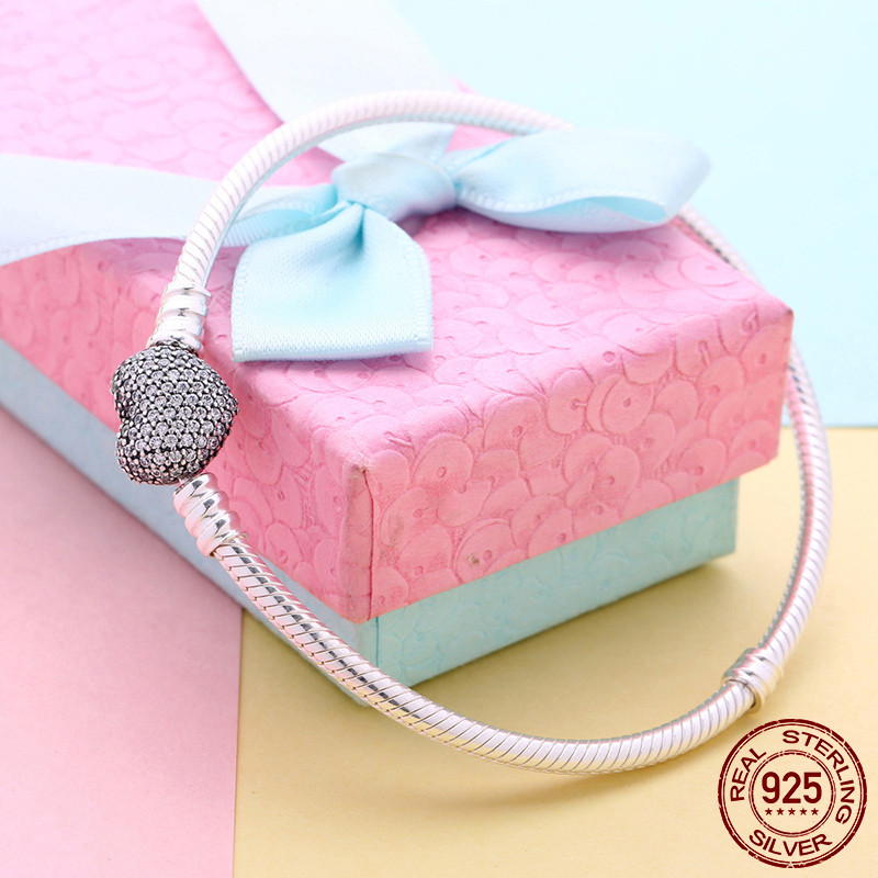 Sterling Silver Snake Chain Charm Bracelet for Women 925 Silver Diamond Heart Bracelet Jewelry Gift Z250910