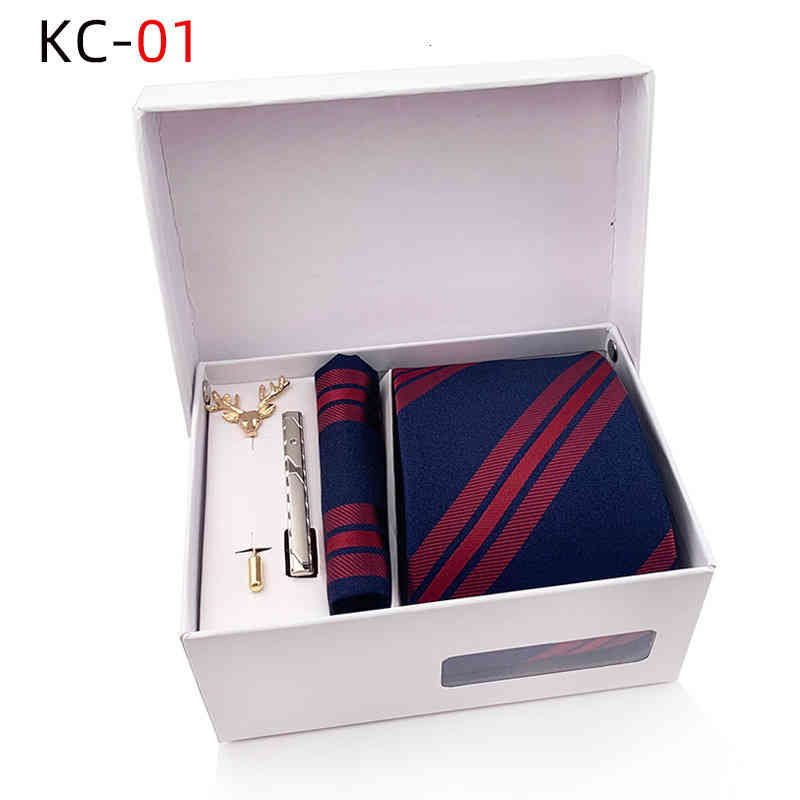 Necktie Scarf Corbata 2021 Men's Striped Tie Gift Box 6-piece Pocket Collar Clip Cuffs