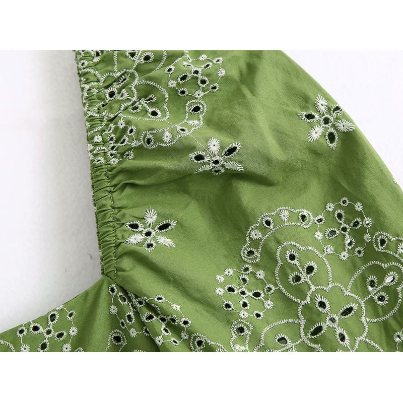 Summer Dresses with Short Sleeves and A Flat Back Vintage Floral Embroidered Frock-sleeve Dresses Fashionable Dress Female 210507