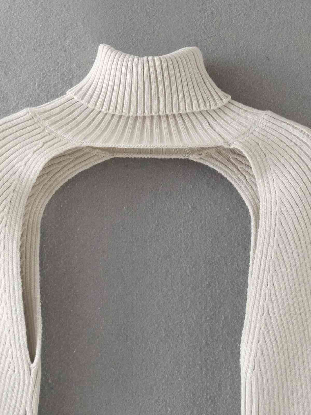 Women Sweater Lantern Sleeve Turtleneck Pullovers Irregular Sexy White Knitting Tops 210513