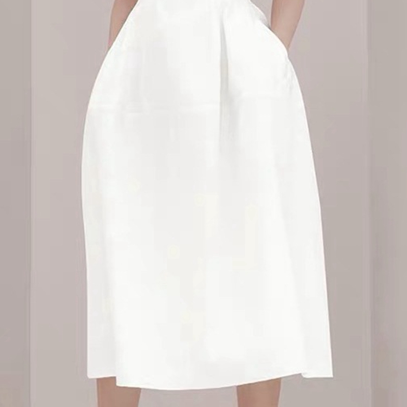 Fashion Summer Women White Elegant Dress V neck Puff sleeves Mid-calf Solid Empire Slim Party 210506
