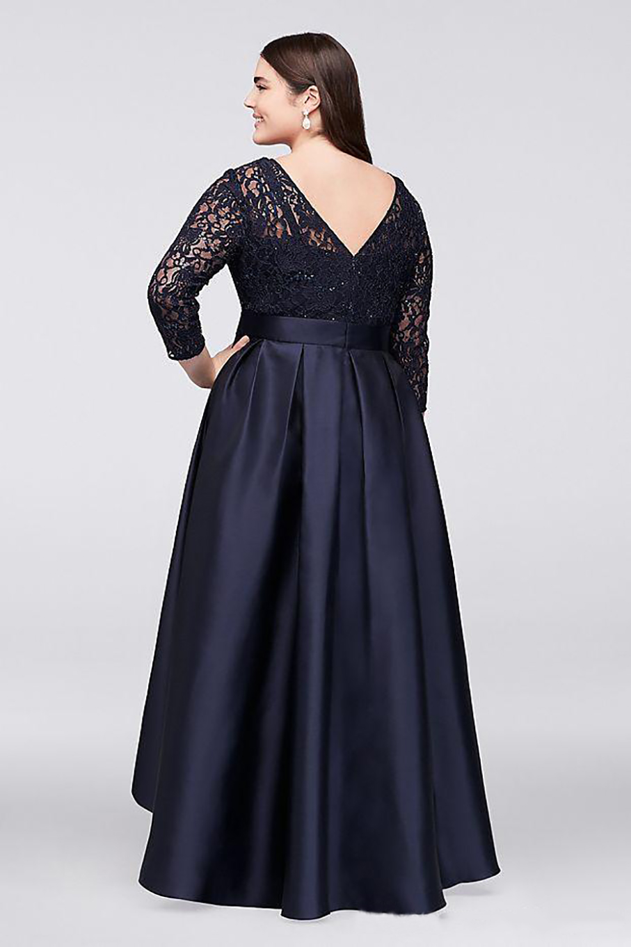 2024 Black Plus Size High Low Formal Evening Dresses With Half Sleeves Sheer Jewel Neck Lace Top A-Line Short Front Prom Wear Women Special Occasion G