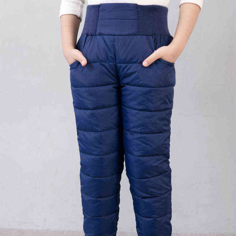 Child Girl Boy Winter Pants Cotton Padded Thick Warm Trousers Waterproof Ski 10 12 Year Elastic High Waisted Baby Kid Pant 211103