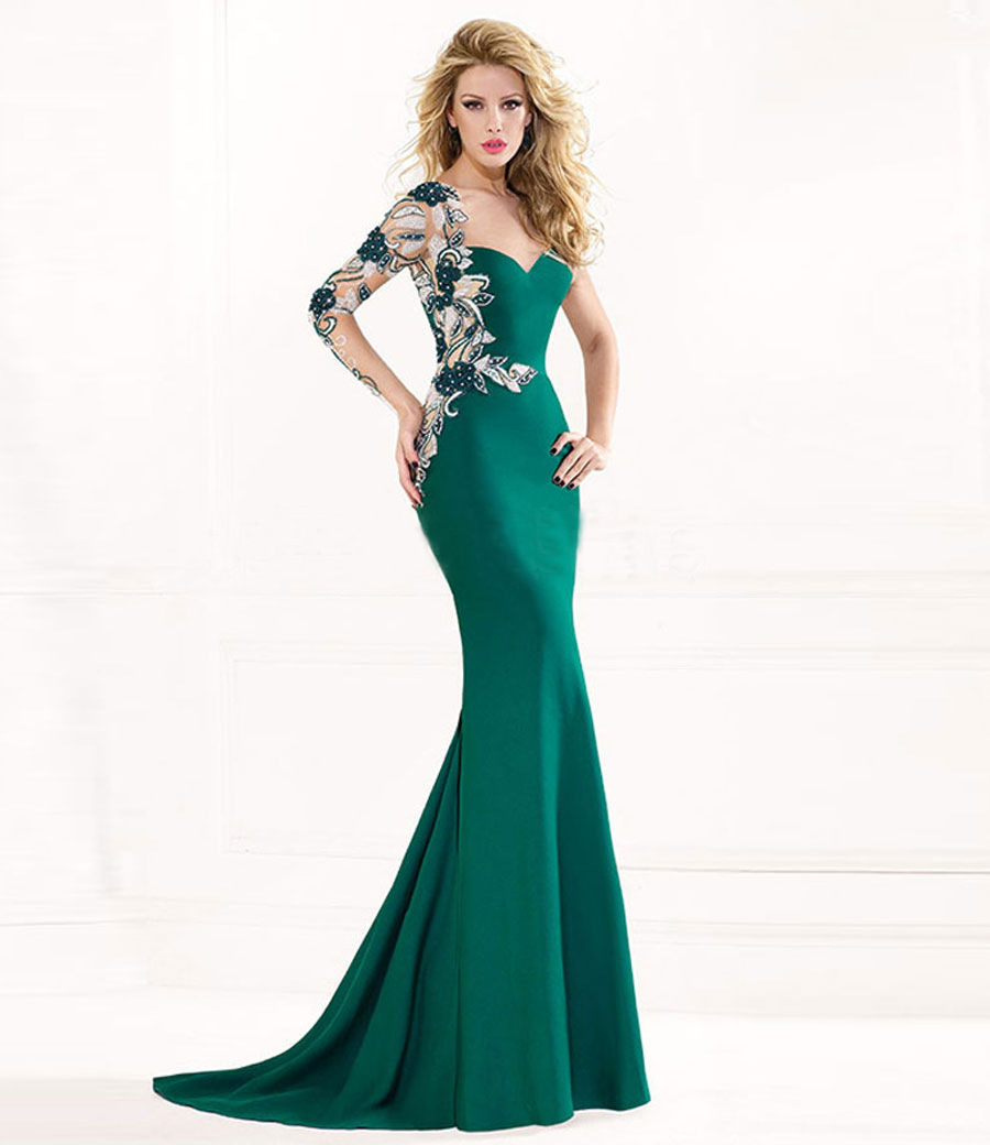 Sexy Mermaid Evening Dresses With One-shouder Strapless Applique Race Floor-length Formal Party Prom Dress For Arabic Women Vestidos De Novia