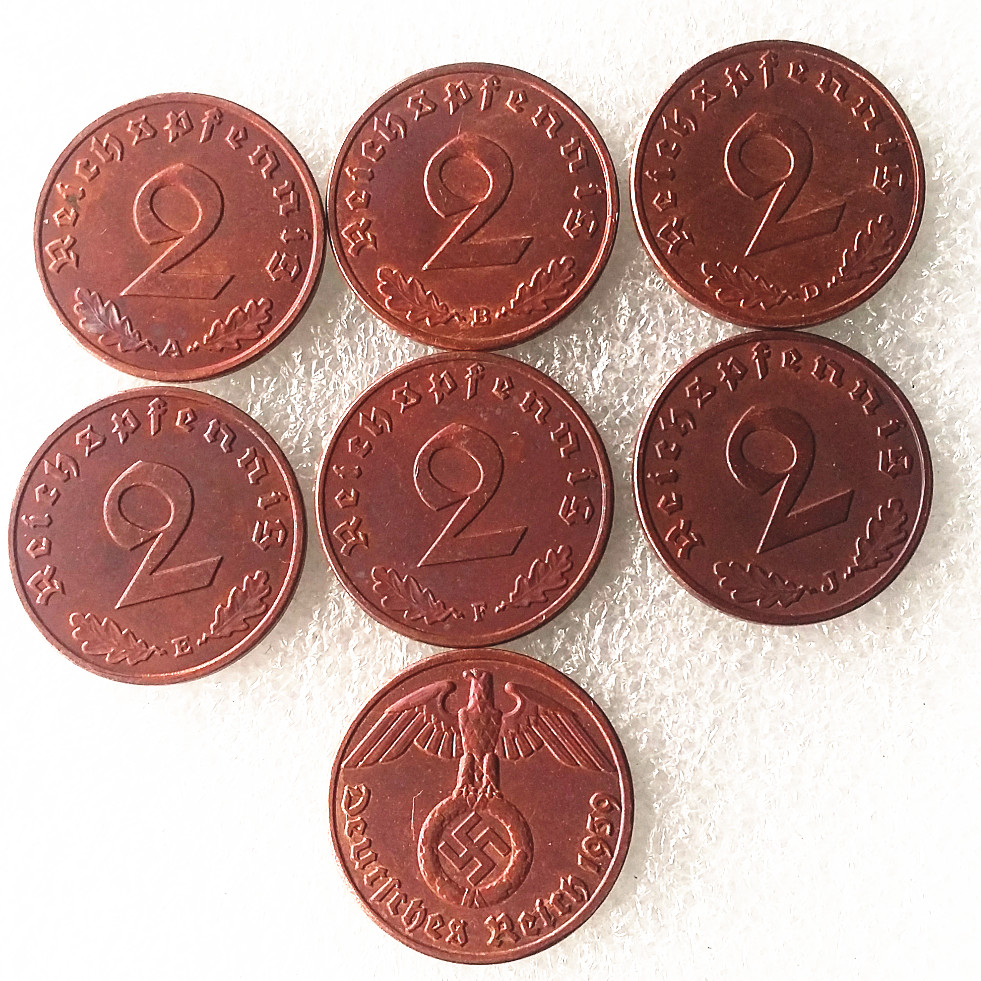 Germany 2PF 1939ABDEFJ 6pcs Mintmarks For Chose silver Plated Craft Copy Coins metal dies manufacturing factory Price
Germany 2PF 1939ABDEFJ 6pcs Mintmarks For Chose silver Plated Craft Copy Coins metal dies manufacturing factory Price