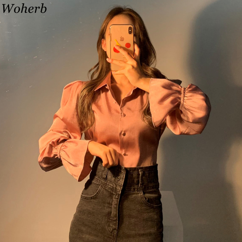 Korean Solid Blouse Women Spring Summer Long Sleeve Ladies Tops Loose Casual Female Shirt Elegant Blusas Lace Up 210519