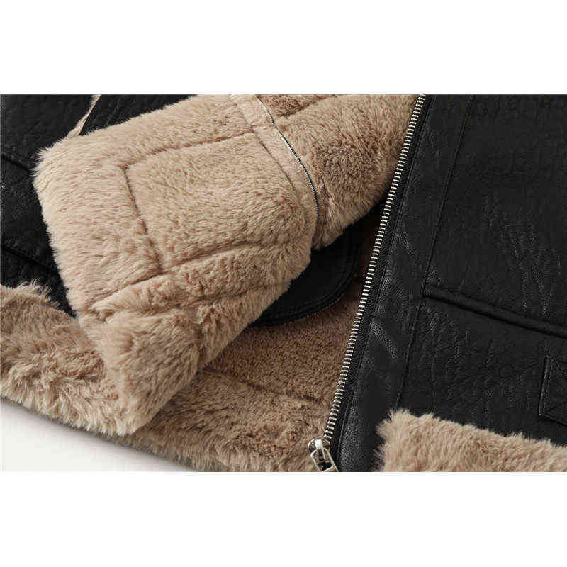 Fashion Faux Fur Coat Women Leather Jacket Autumn Winter Warm Plush Thick Outerwear Ladies Wool Fur Collar Zipper Basic Jackets 211130