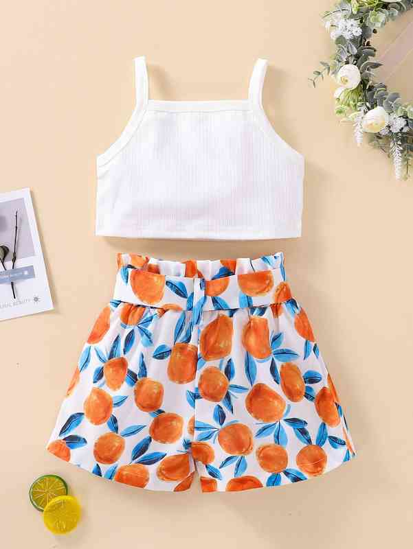 Baby Cami Top With Fruit Print Belted Shorts SHE
