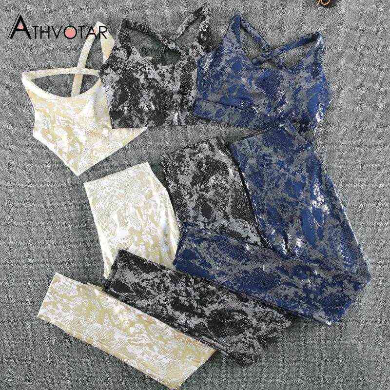 ATHVOTAR Two Piece Set Women Serpentine Snake Top and Pants Printed Leggings Fitness High Waist Tracksuits Sweat Suits 211105