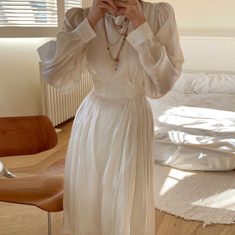 Casual Dresses Korean Chic Elegant Luster Lace-up Waist Pleated O Neck Puff Long Sleeve Irregular Long-sleeved Dress Women Transparent Loose, Black;gray
Casual Dresses Korean Chic Elegant Luster Lace-up Waist Pleated O Neck Puff Long Sleeve Irregular Long-sleeved Dress Women Transparent Loose, Black;gray
