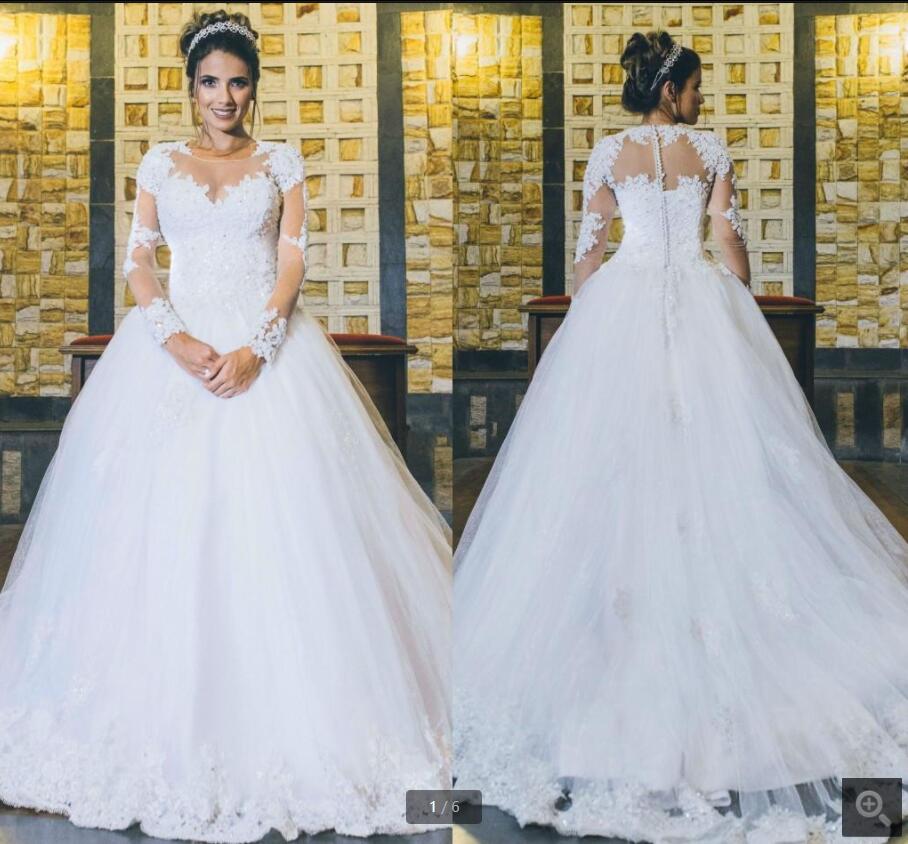 2021 Romantic white tulle ball gown wedding dress beaded lace appliques long sleeve modest bride dresses scoop neck princess puffy bridal gowns custom made, Ivory
2021 Romantic white tulle ball gown wedding dress beaded lace appliques long sleeve modest bride dresses scoop neck princess puffy bridal gowns custom made, Ivory