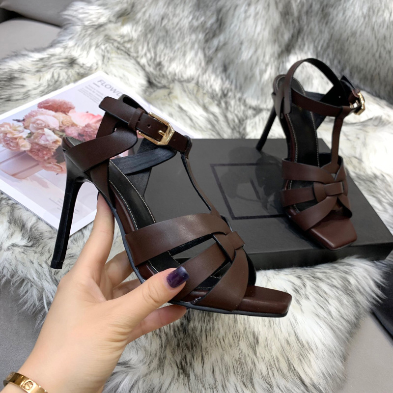 With Box Top Quality 10mm stiletto Heels Sandals Chocolate smooth leather Tribute super high heel women luxury designers shoes evening sandal factory footwear