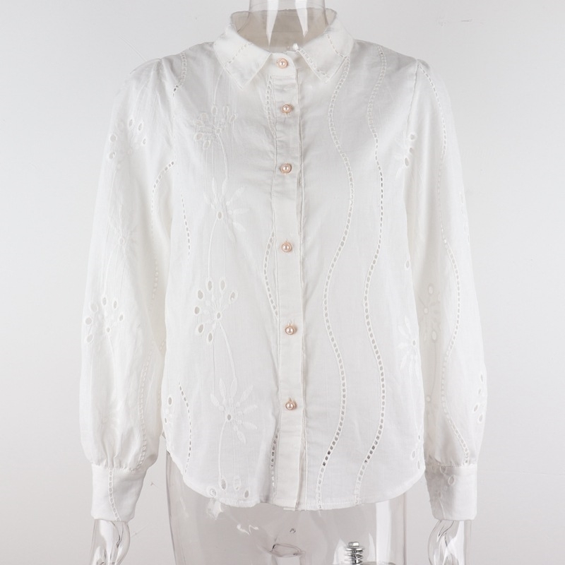 Foridol white lace embriodery cotton blouse shirt women hollow out button chic blouse tops autumn winter flower vintage tops 210415