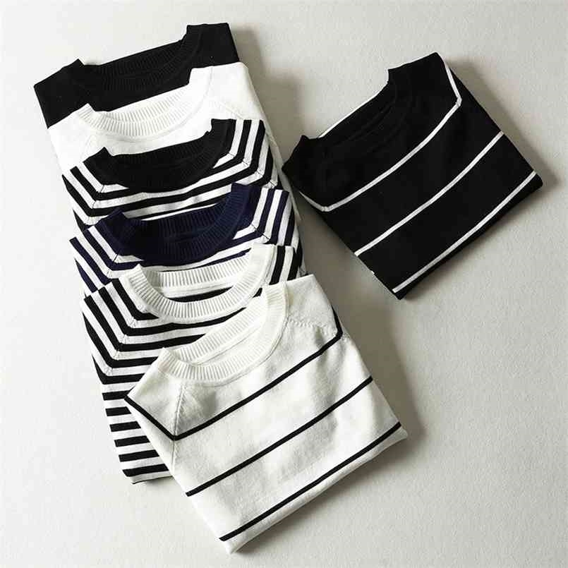 Lizkova Summer Knitted Striped T-shirt Women Korean Cute Short Sleeve Tops Harajuku style Streetwear Clothes 210708, Black collar stripes
Lizkova Summer Knitted Striped T-shirt Women Korean Cute Short Sleeve Tops Harajuku style Streetwear Clothes 210708, Black collar stripes