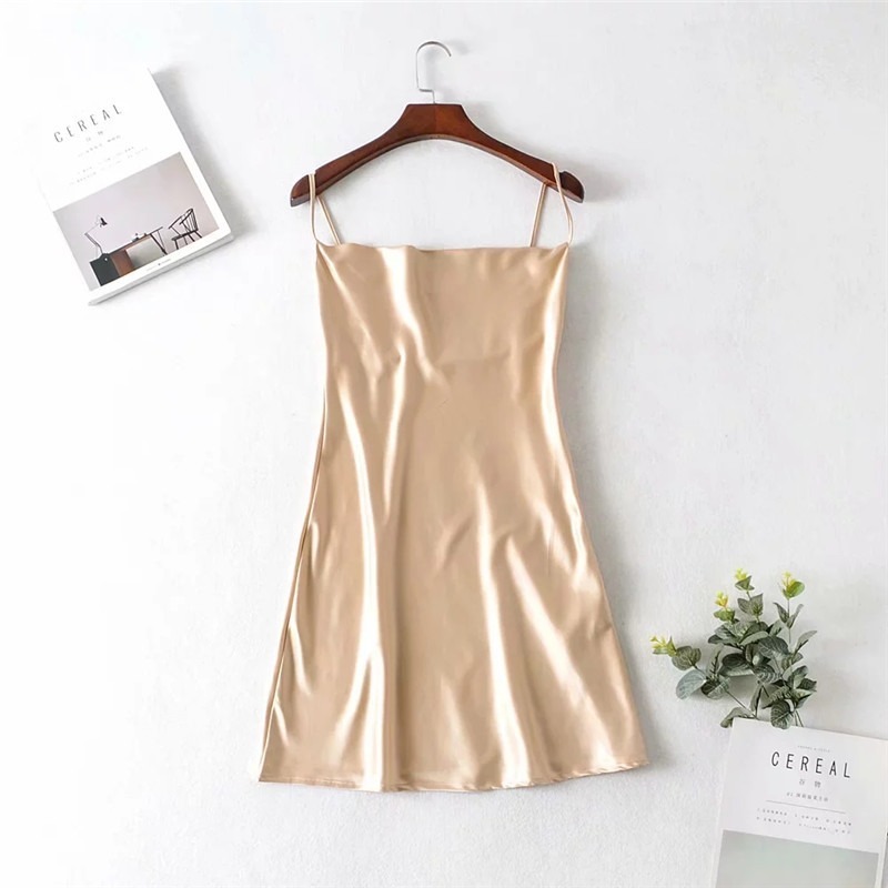 Spring Summer Women Satin Dress Sexy Camisole Elastic Female Home Beach Dresses Elegant Bodycon Party 210428